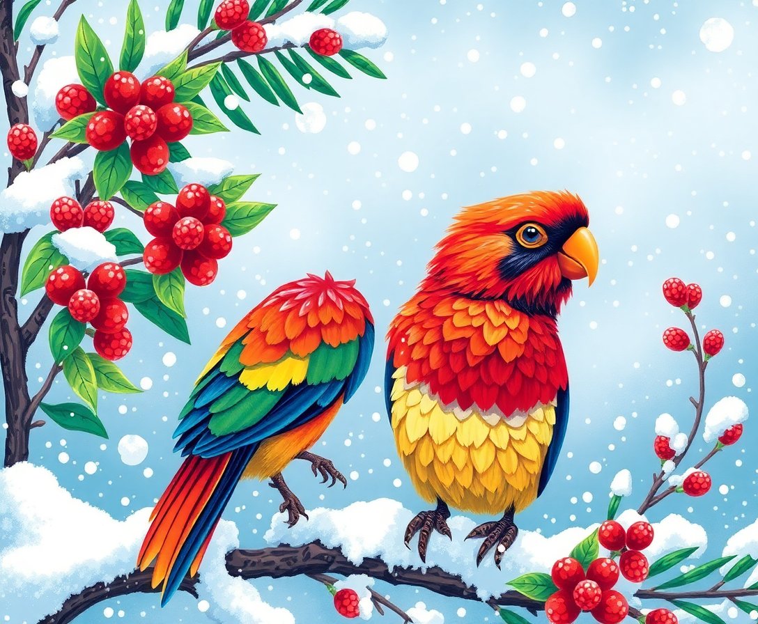 tropical-roost-in-snow-paint-by-numbers-kit-winter-art