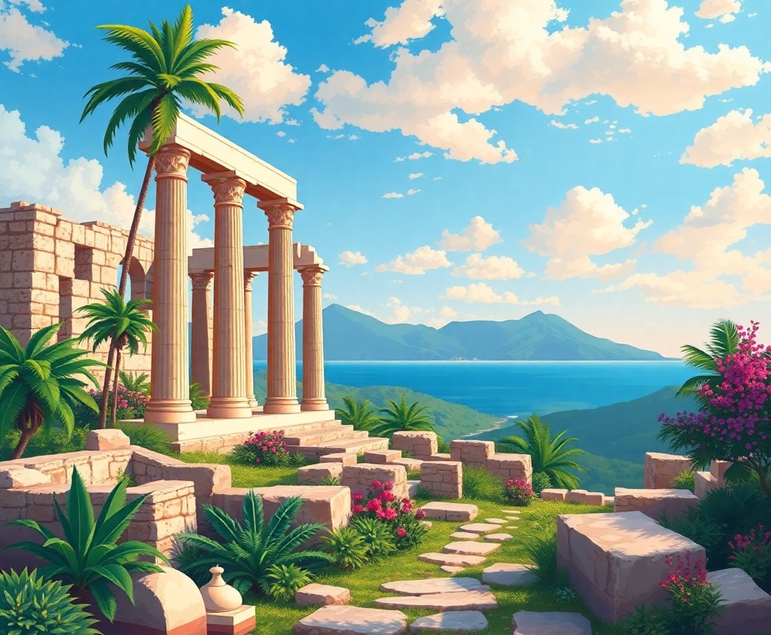 Tropical Ruins Of Greece Paint By Numbers Kit | Ancient Art completed