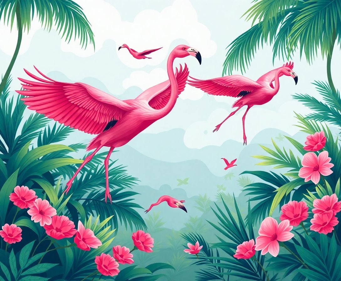 Tropical Savannah Flamingo Flight Paint By Numbers Kit completed