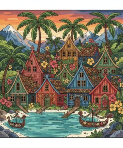 Tropical Scandinavian Village House Paint By Numbers