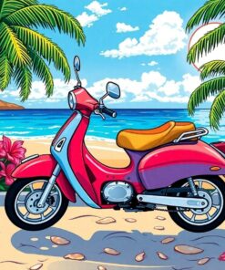 Tropical Seaside Moped Escape Paint By Numbers