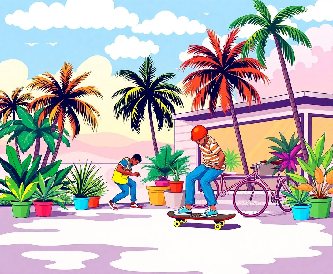 tropical-seventies-skate-scene-paint-by-numbers-kit