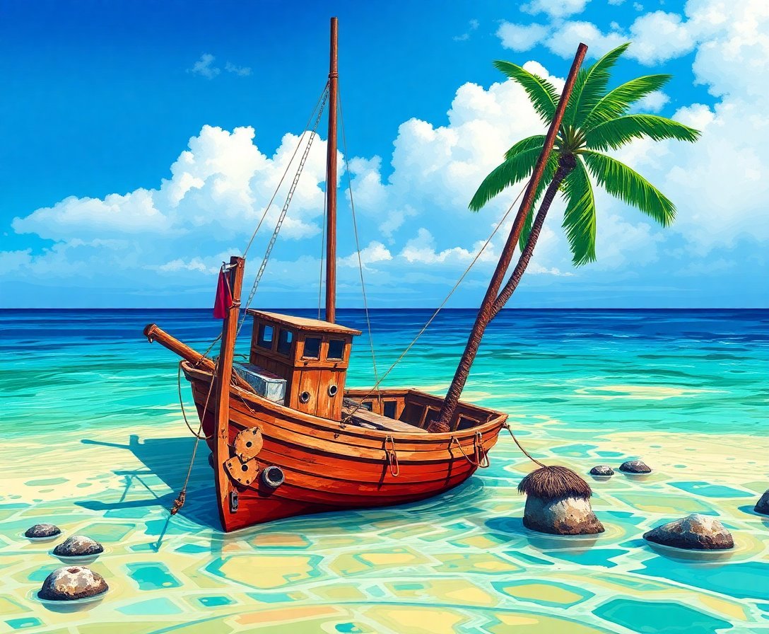 Tropical Shore Navigation Relic Paint By Numbers Kit completed