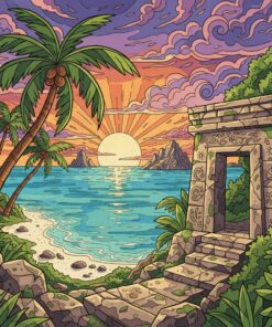 Tropical Shoreline Engraved Relic Paint By Numbers