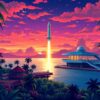 Tropical Spaceport Evening Liftoff Paint By Numbers