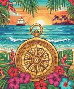 Tropical Sunlit Maritime Compass Paint By Numbers