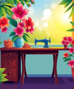 Tropical Sunlit Sewing Desk Paint By Numbers