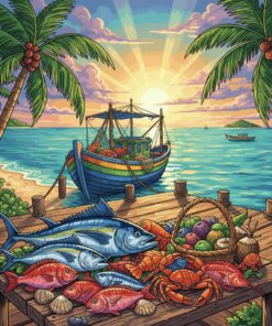 Tropical Sunlit Wharf Catch Paint By Numbers