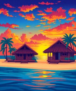 Island Huts Paint Numbers