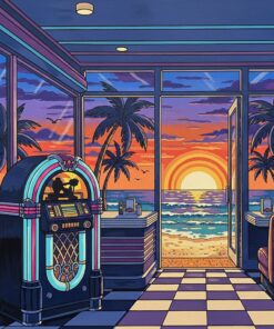 Tropical Sunset Jukebox Diner Paint By Numbers