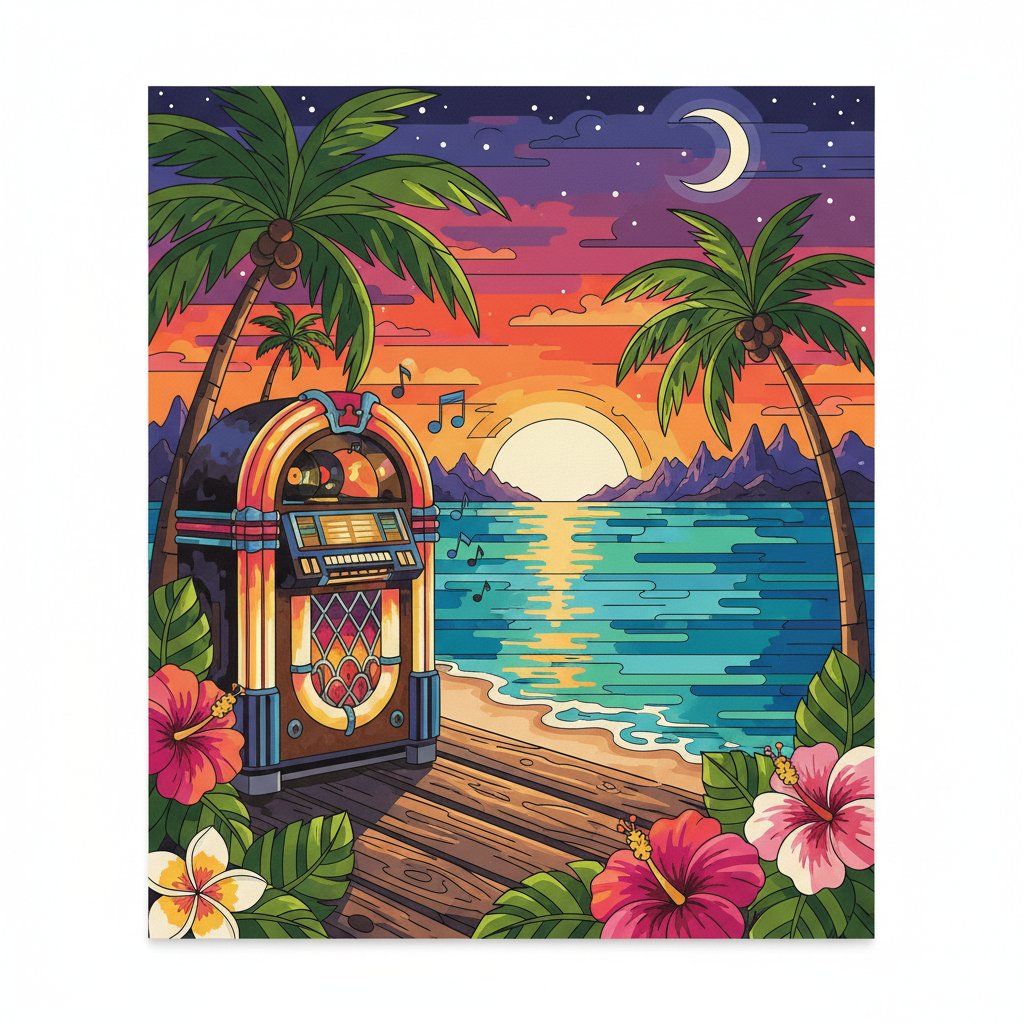 Tropical Sunset Jukebox Serenade Paint By Numbers Kit completed