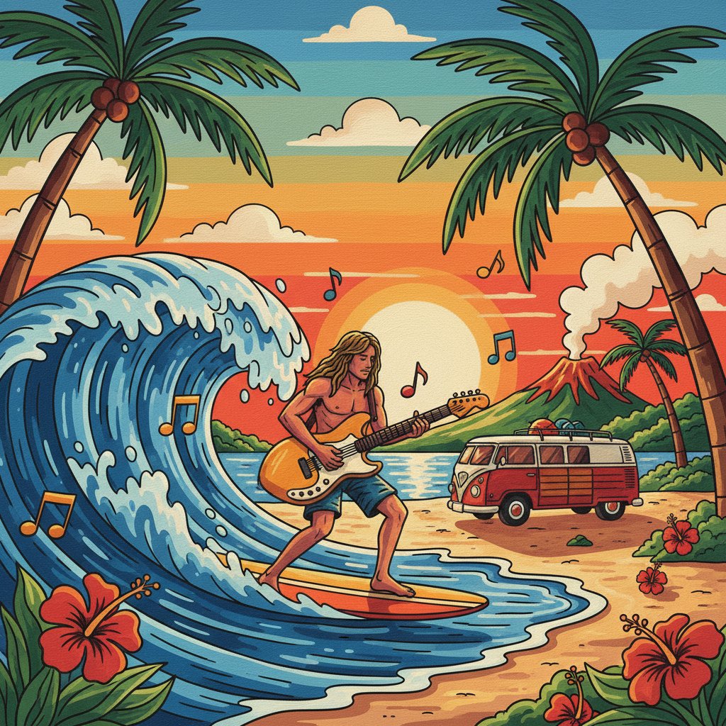 tropical-surf-rock-pass-paint-by-numbers-kit-vintage-music-art
