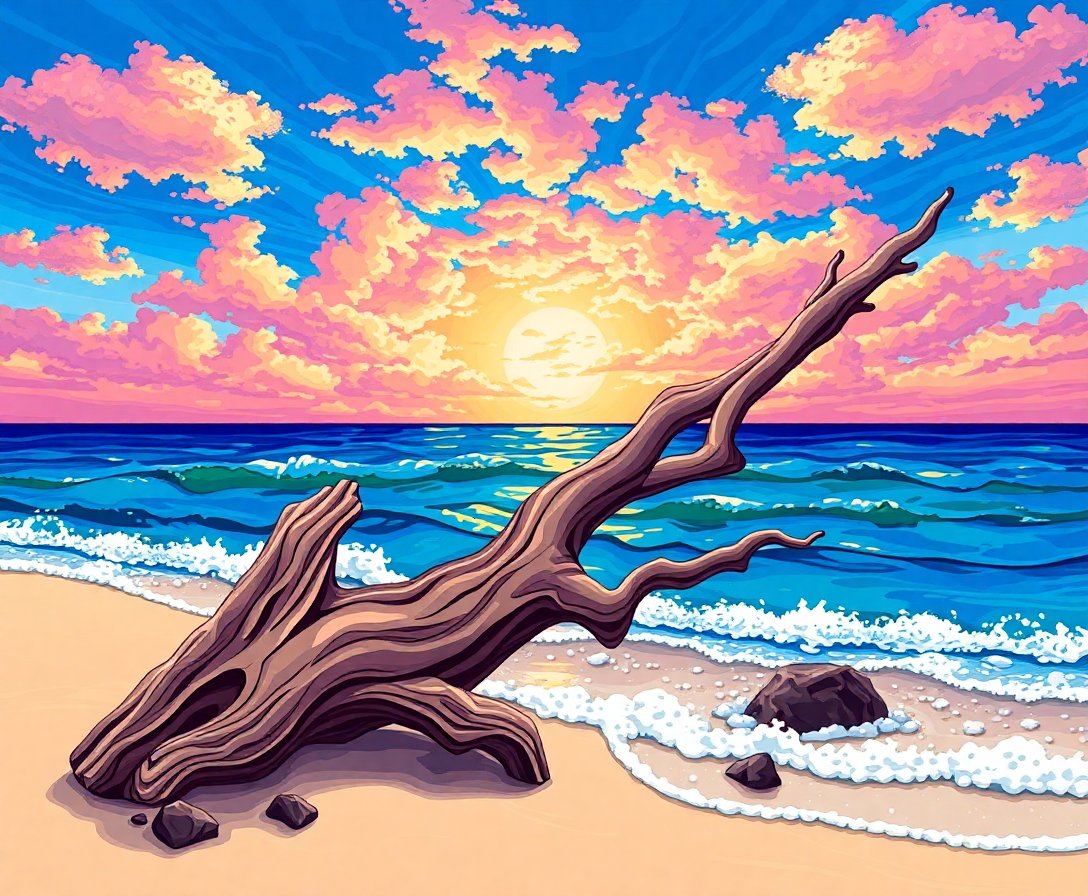 Tropical Tide Meets Driftwood Paint By Numbers Kit completed