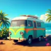 Tropical Turquoise Bay Camper Paint By Numbers