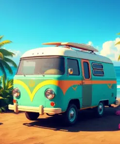 Tropical Turquoise Bay Camper Paint By Numbers