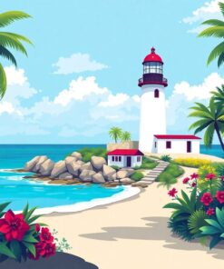 Tropical Turquoise Lighthouse View Paint By Numbers