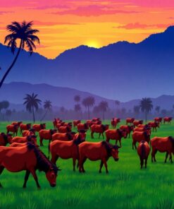 Tropical Twilight Herd Grazing Paint By Numbers