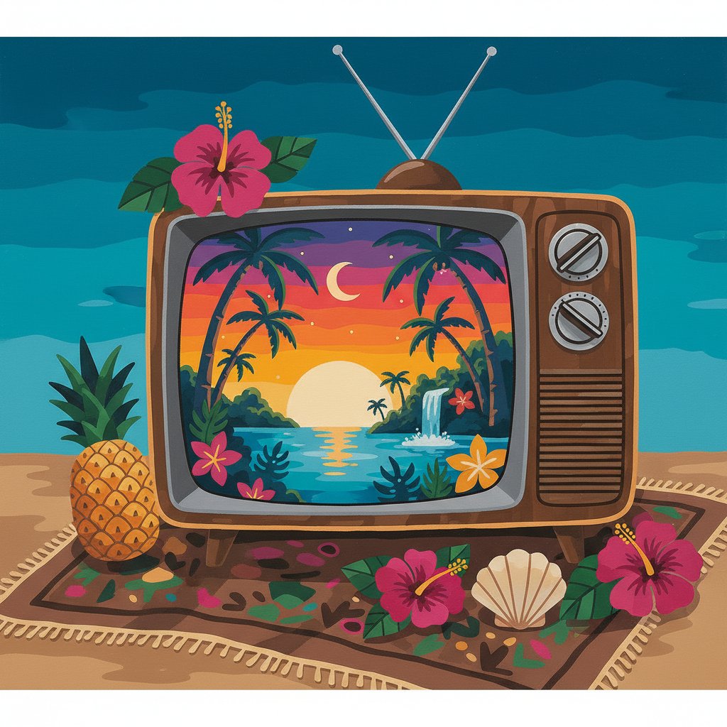 Tropical Twilight Television Paint By Numbers Kit completed