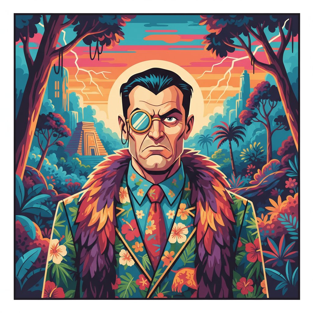 Tropical Villain Monocle Glare Paint By Numbers Kit completed