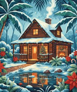 Tropical Winter Cabin Glow Paint By Numbers