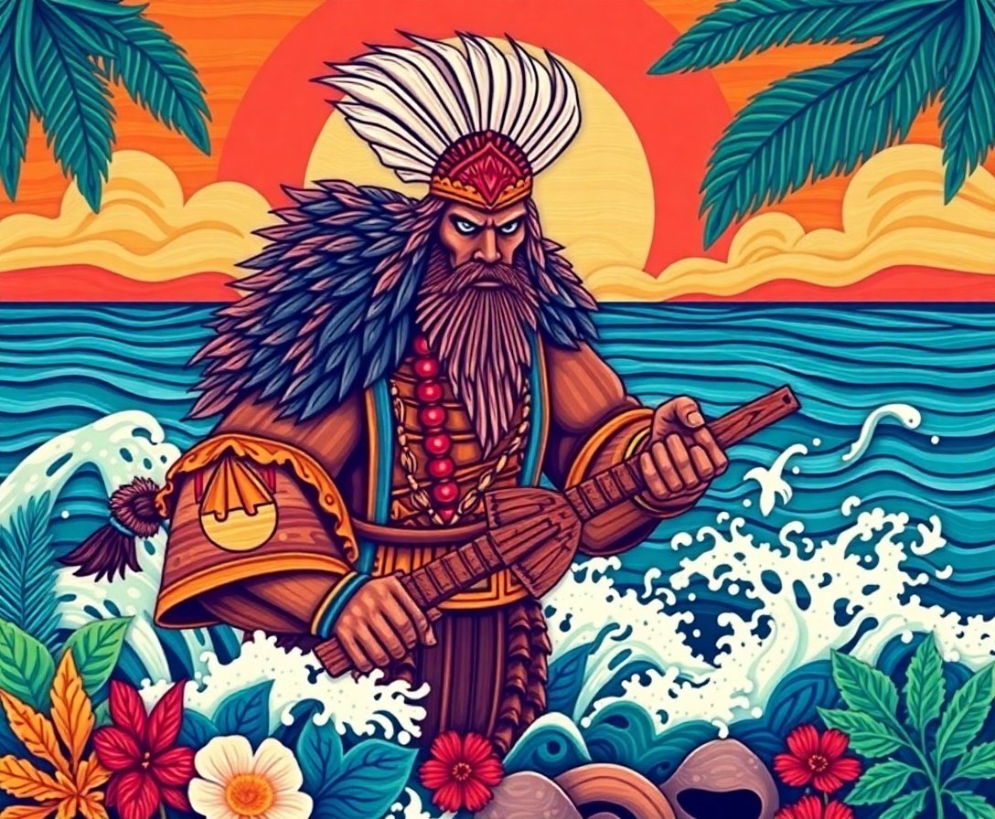 Tropical Woodblock Coastal Warrior Paint By Numbers Kit completed
