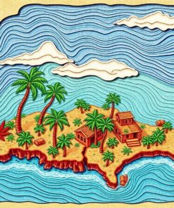 Tropical Woodblock Island Map Paint By Numbers