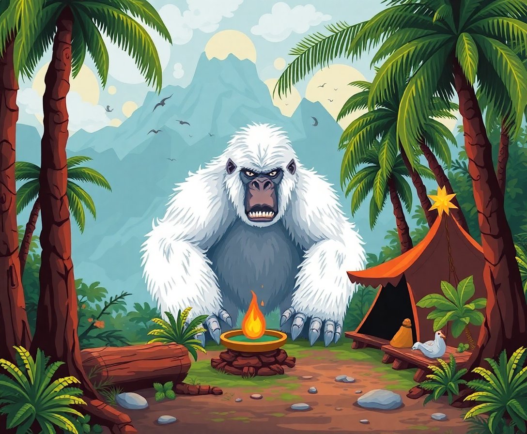Tropical Yeti Expedition Camp Paint By Numbers Kit completed