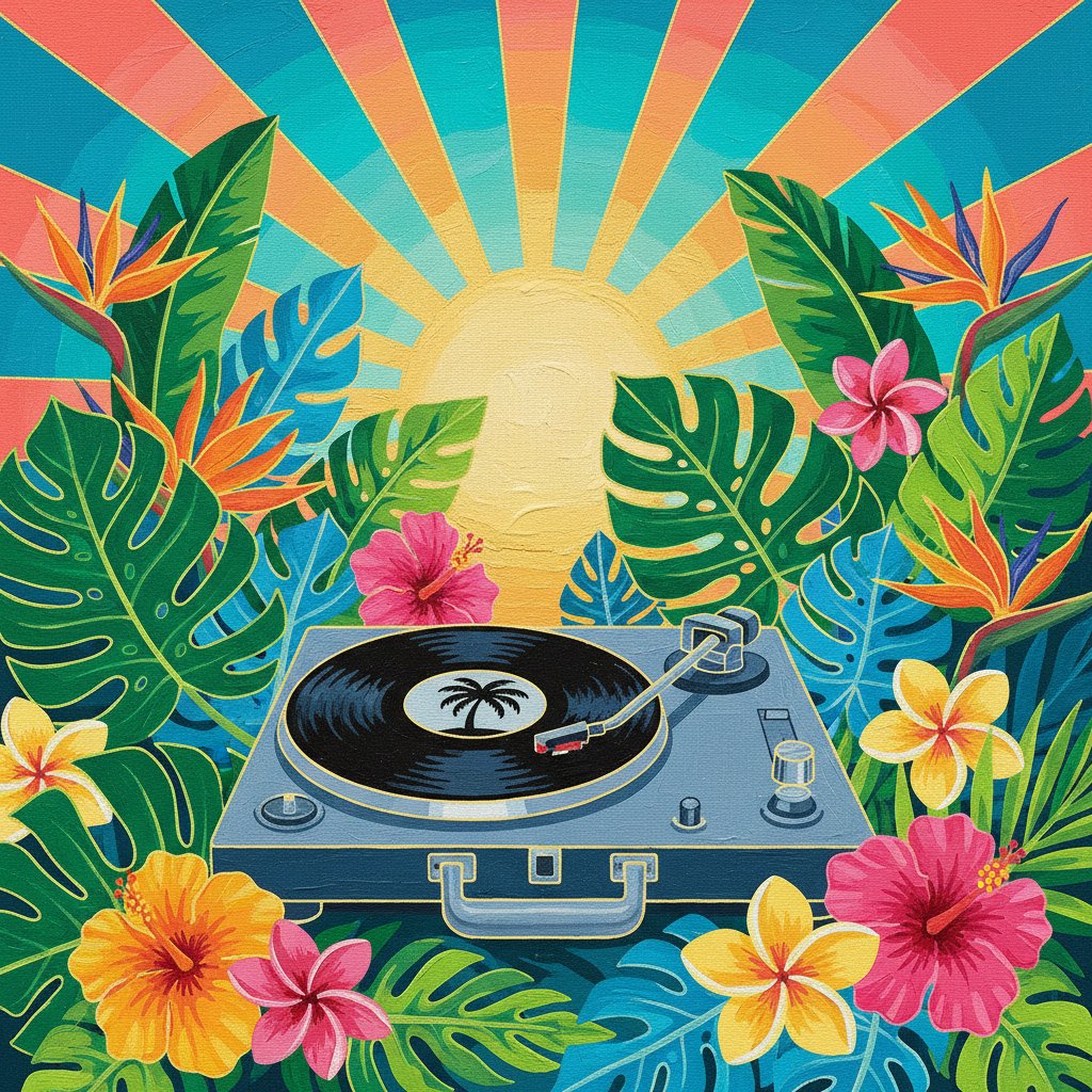 Turntable In Tropical Sun Paint By Numbers Kit - Vinyl Art completed