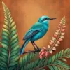 Turquoise Bird Vintage Fronds Paint By Numbers