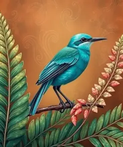 Turquoise Bird Vintage Fronds Paint By Numbers