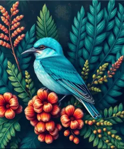 Turquoise Bird Vintage Fronds Paint By Numbers