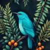 Turquoise Bird Vintage Fronds Paint By Numbers