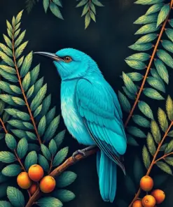Turquoise Bird Vintage Fronds Paint By Numbers
