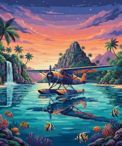 Twilight Lagoon Seaplane Paint By Numbers