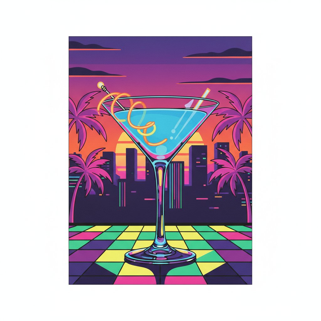 Twilight Retro Cocktail Glow Paint By Numbers Kit - Neon Art completed