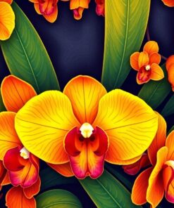 Vintage Amber Orchid Fronds Paint By Numbers