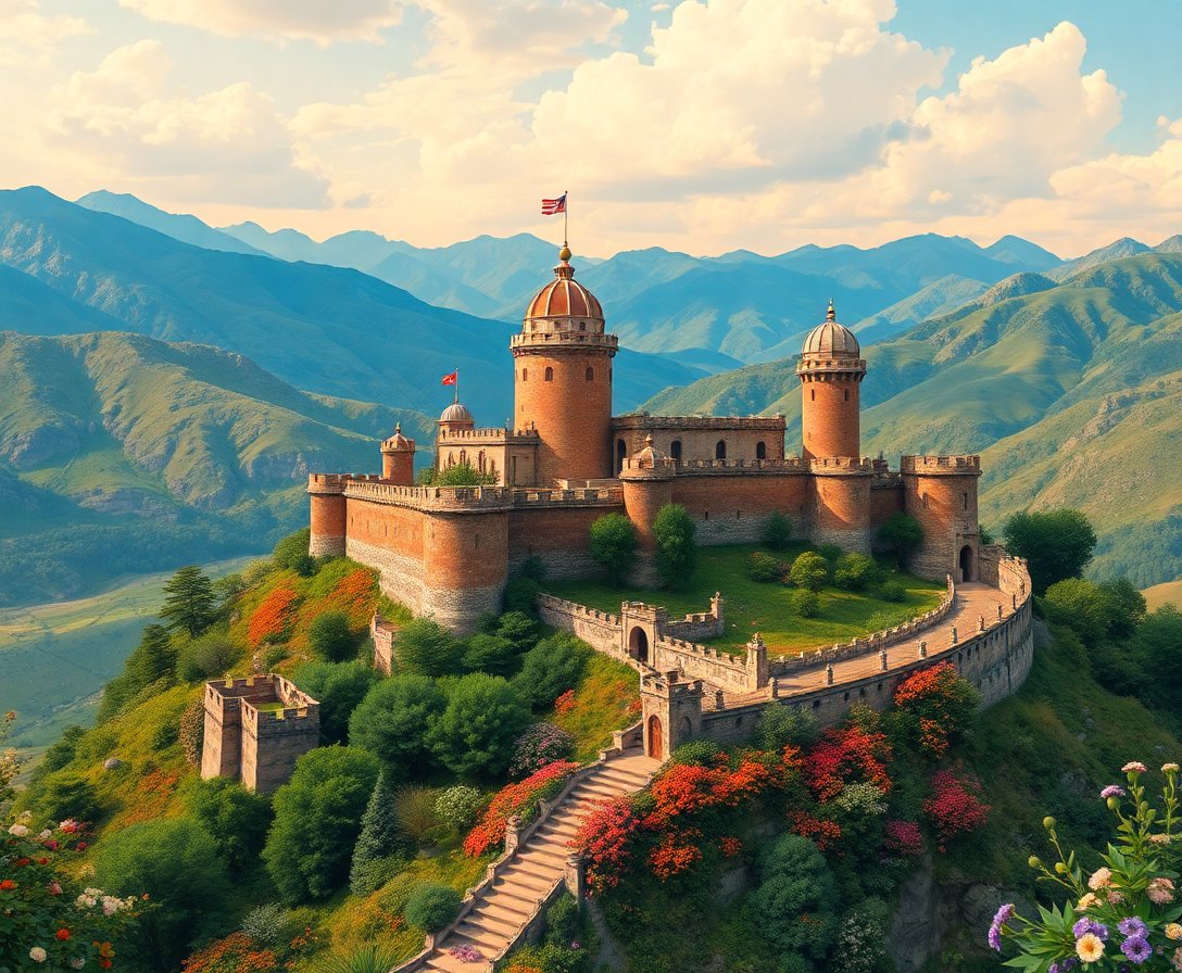 Vintage Andean Floral Fortress Paint By Numbers Kit completed