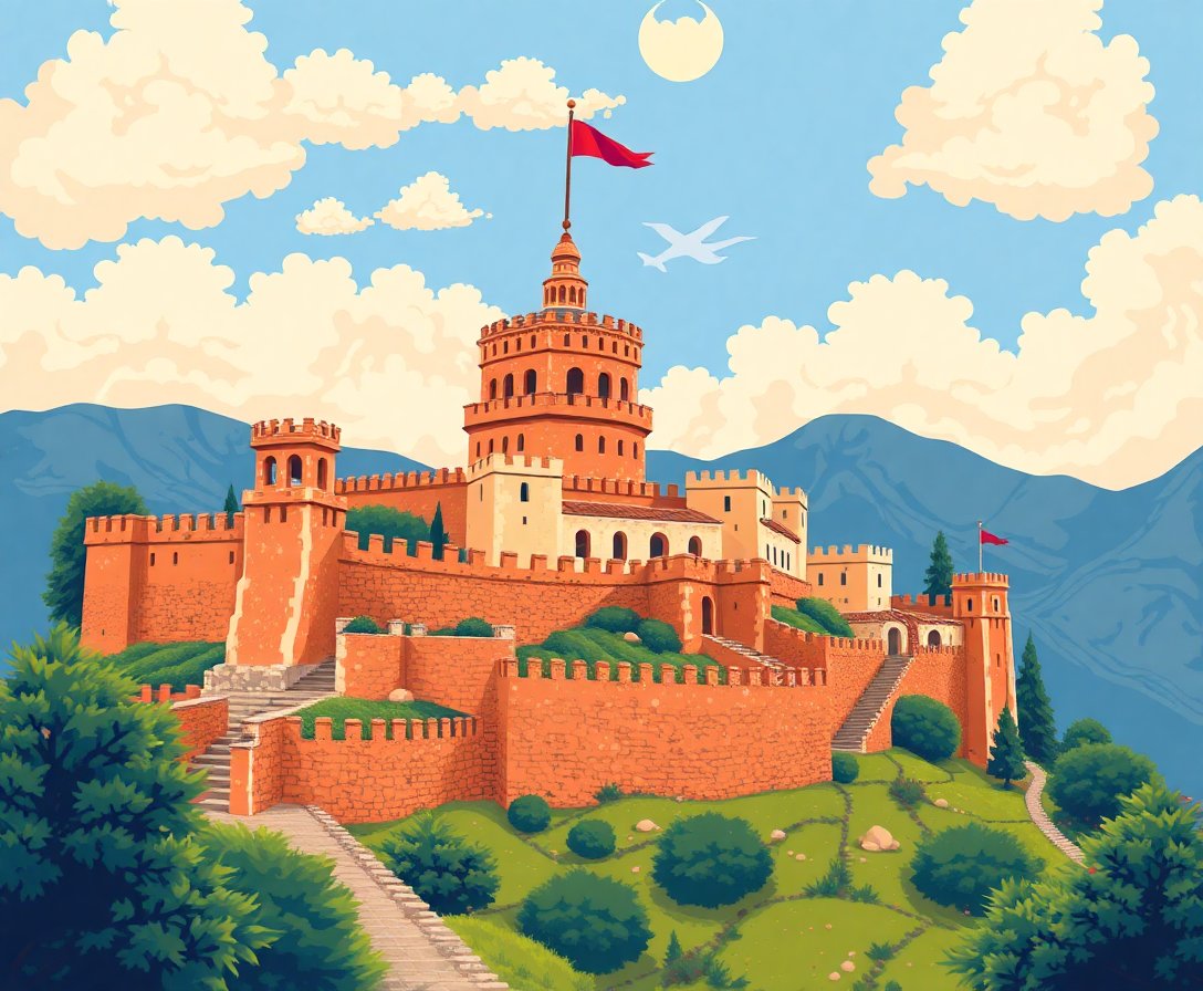 Vintage Andean Fortress Paint By Numbers - Nostalgic Art Kit completed