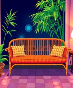 Vintage Bamboo Settee Glow Paint By Numbers