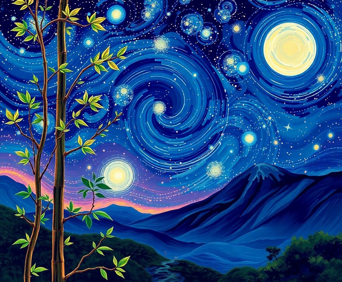 Vintage Bamboo Starscape Paint By Numbers Kit - Night Sky Art completed