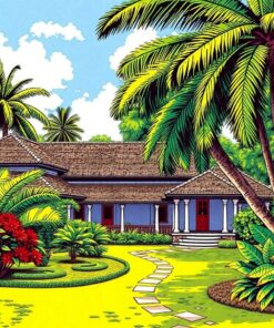 Vintage Banyan Plantation Sketch Paint By Numbers