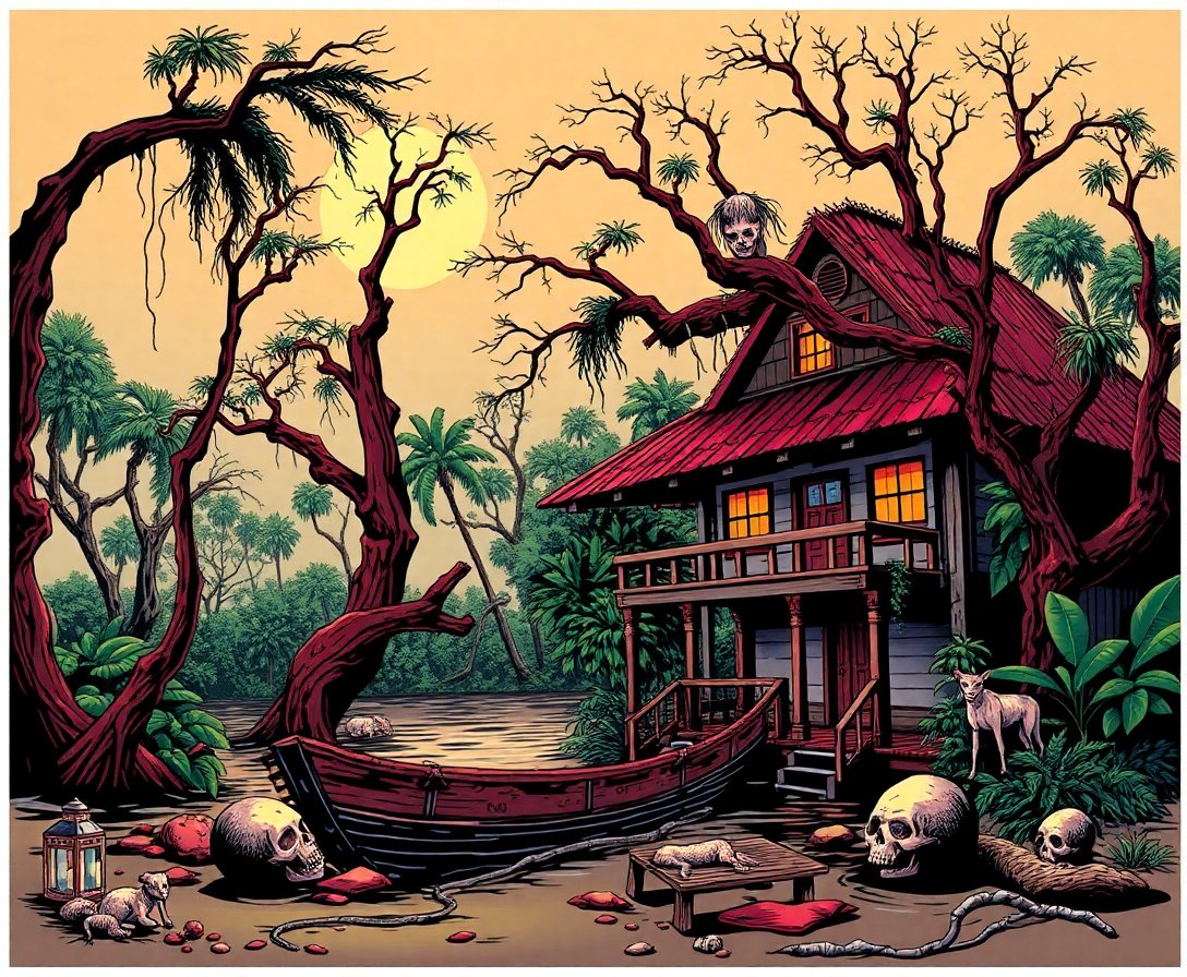 Vintage Bayou Terror Paint By Numbers Kit | Horror Comic Art completed