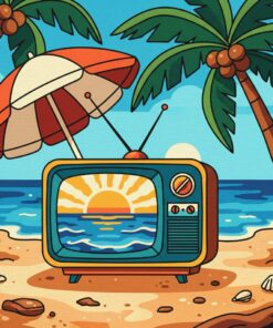 Vintage Beach Television Set Paint By Numbers