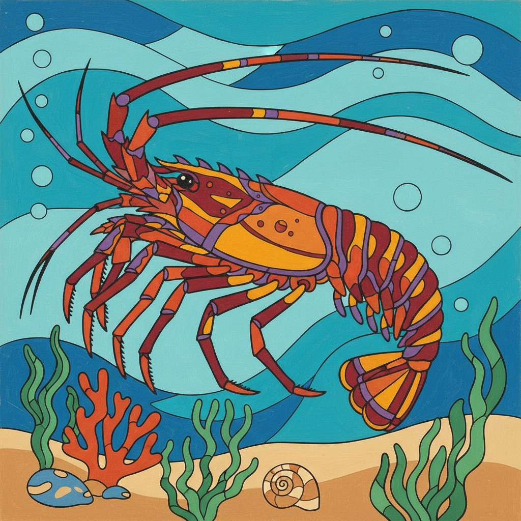 Vintage Bell Spiny Lobster Paint By Numbers Kit - Nautical Art completed