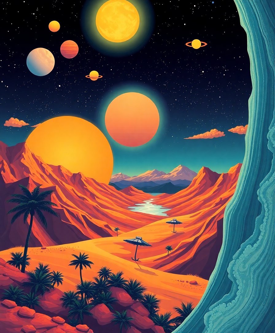 Vintage Binary Sun Tropics Paint By Numbers Kit - Retro completed