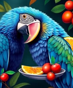 Vintage Blue Macaw Feast Paint By Numbers
