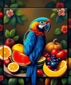 Vintage Blue Macaw Feast Paint by Numbers