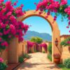Bougainvillea Archway Paint Numbers