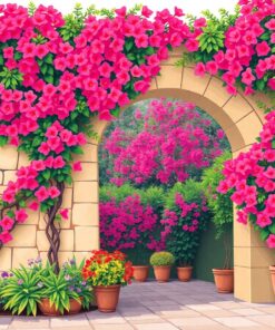 Vintage Bougainvillea Stone Arch Paint By Numbers