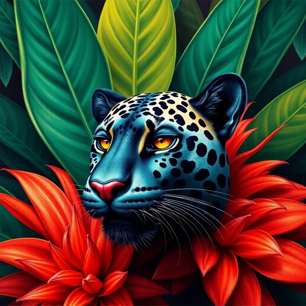 completed artwork display Vintage Bromeliad Panther Paint By Numbers